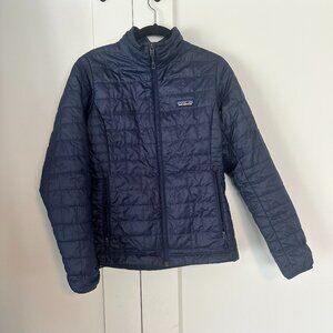 Navy Blue Patagonia Nano Puff Down Jacket, Full Zip, small